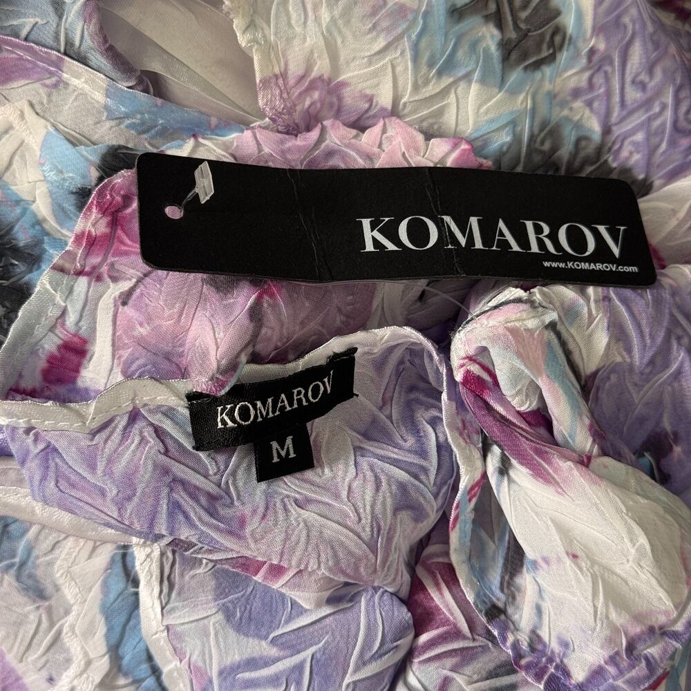 Komarov Dress Womens Medium Floral Watercolor Ruffle Maxi Crinkle Wedding Guest - Picture 3 of 9